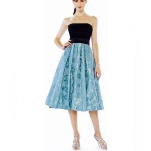 Theia Couture Blue Black Strapless Peony Bustier Dress 2